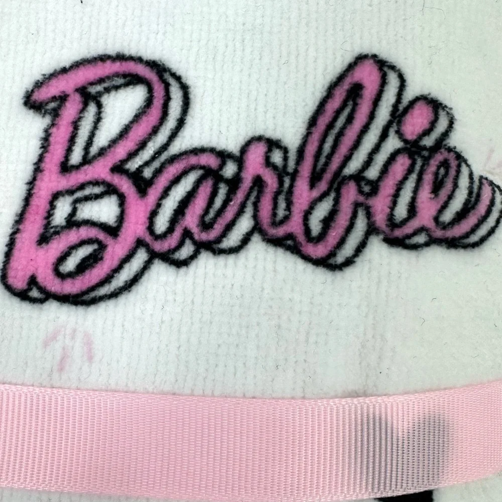 Barbie 2-pack hand towels white w pink Barbie logo, star & heart designs NWT